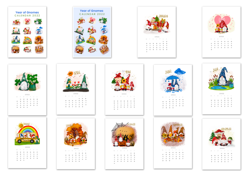 2022 printable calendar gnomes