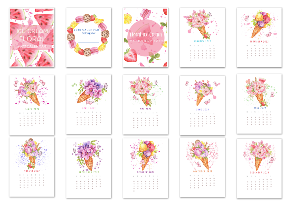 2022 printable calendar flowers